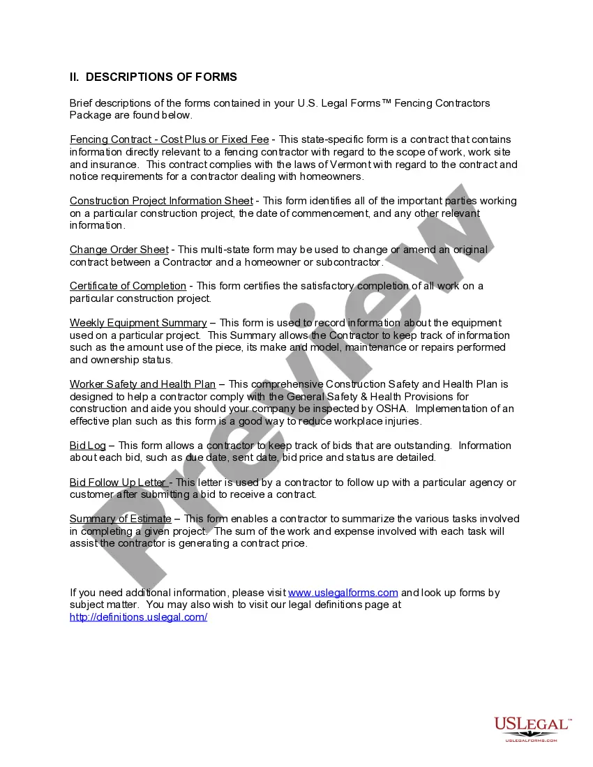 Preview Vermont Fencing Contractor Package