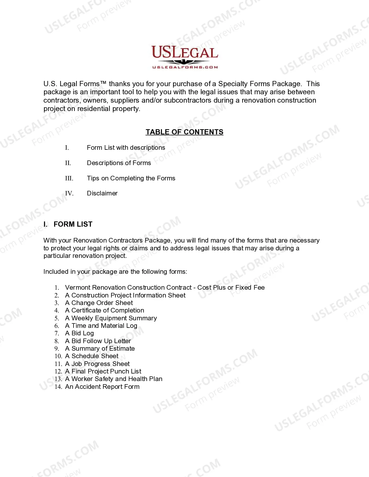 Preview Vermont Renovation Contractor Package