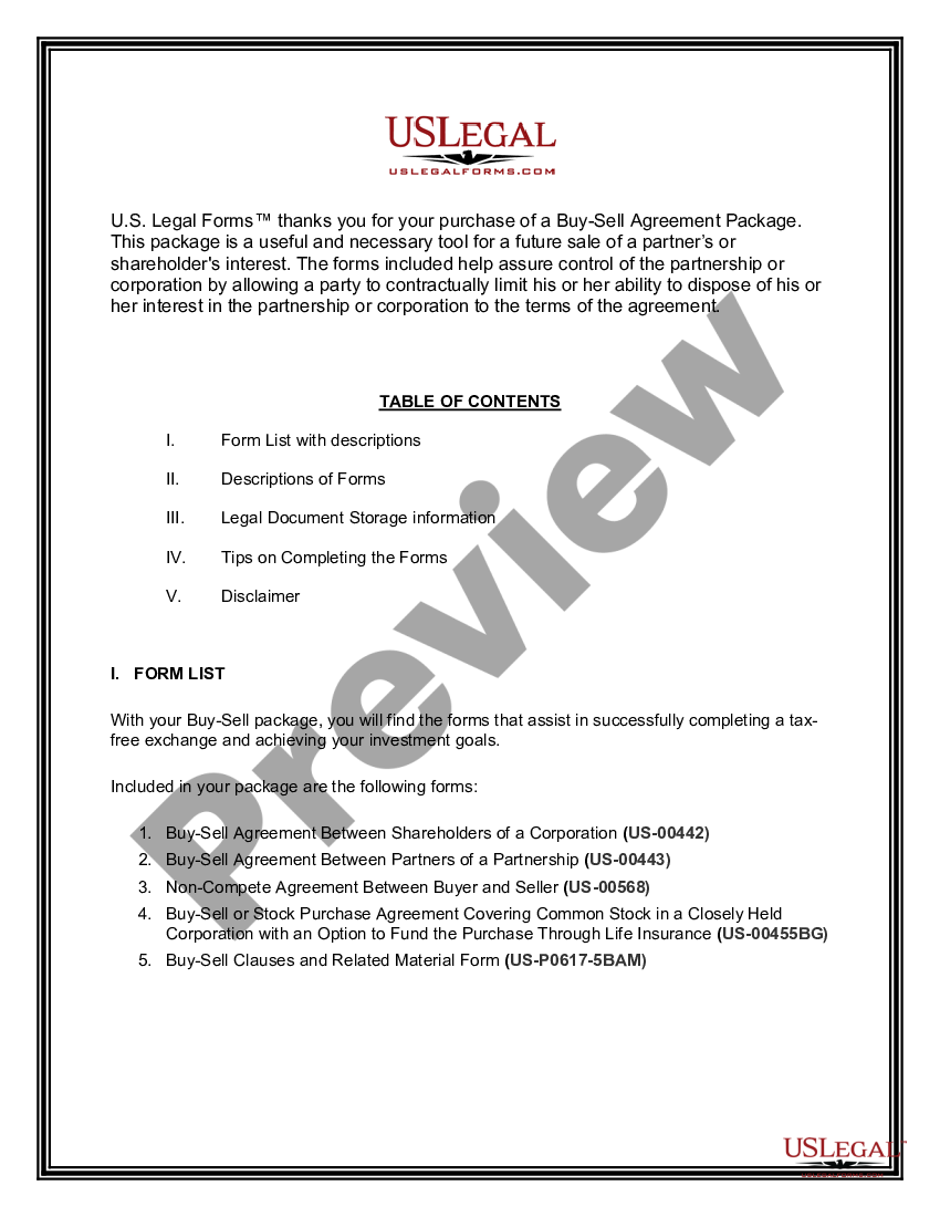 page 1 Buy Sell Agreement Package preview