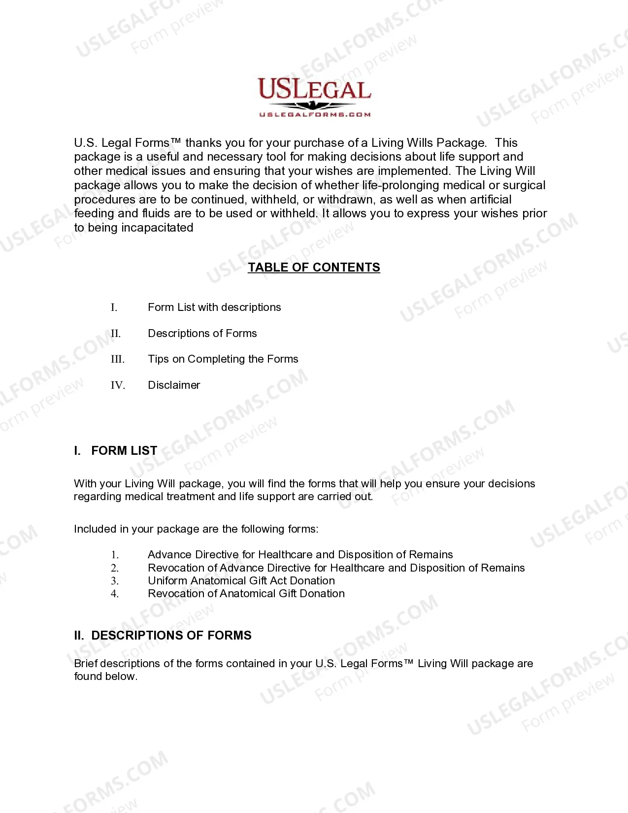 Preview Vermont Living Wills and Health Care Package