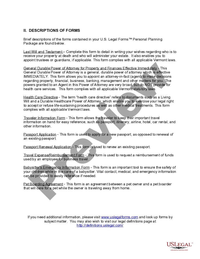 Preview Vermont Essential Documents for the Organized Traveler Package