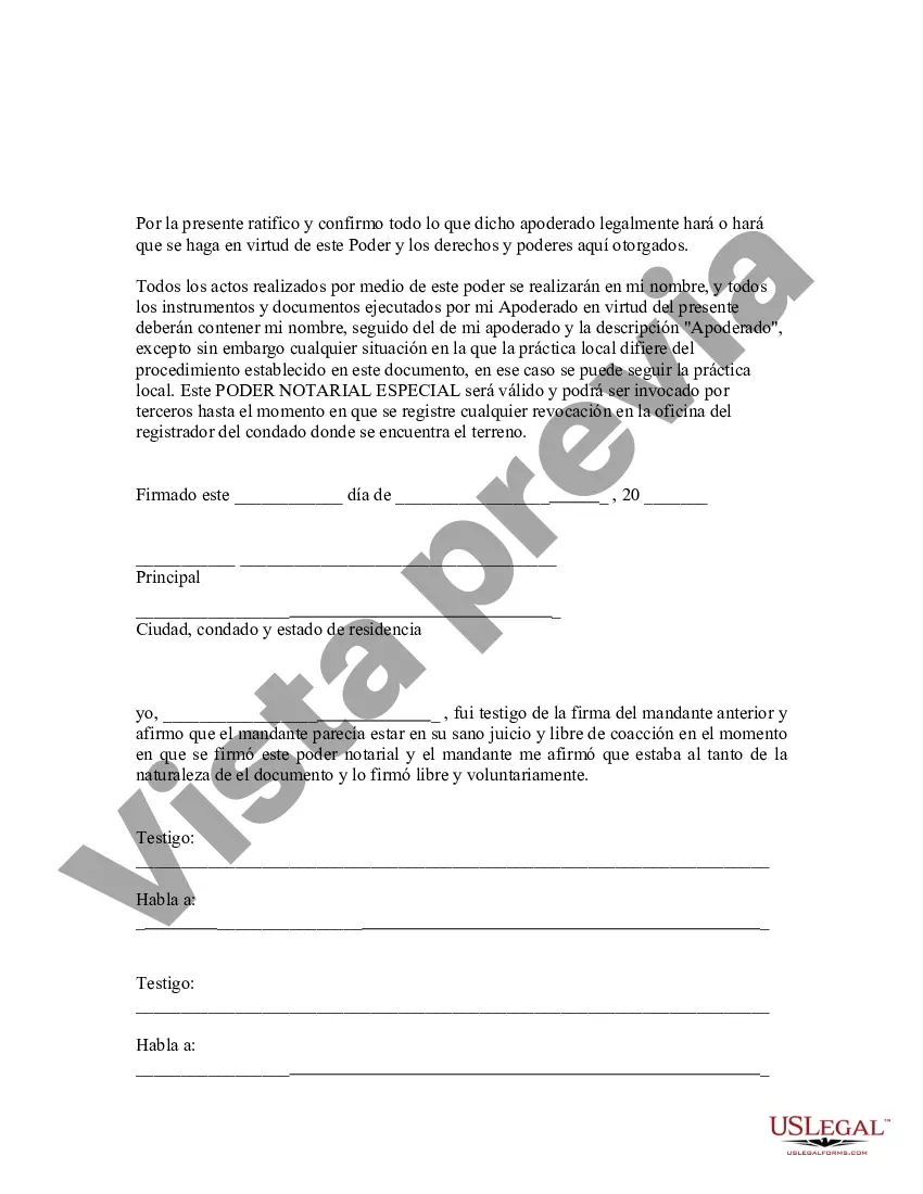 Preview Poder notarial especial o limitado para transacciones de compra de bienes raíces por parte del comprador