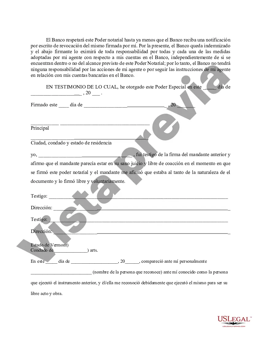 Preview Poder especial duradero para asuntos de cuentas bancarias