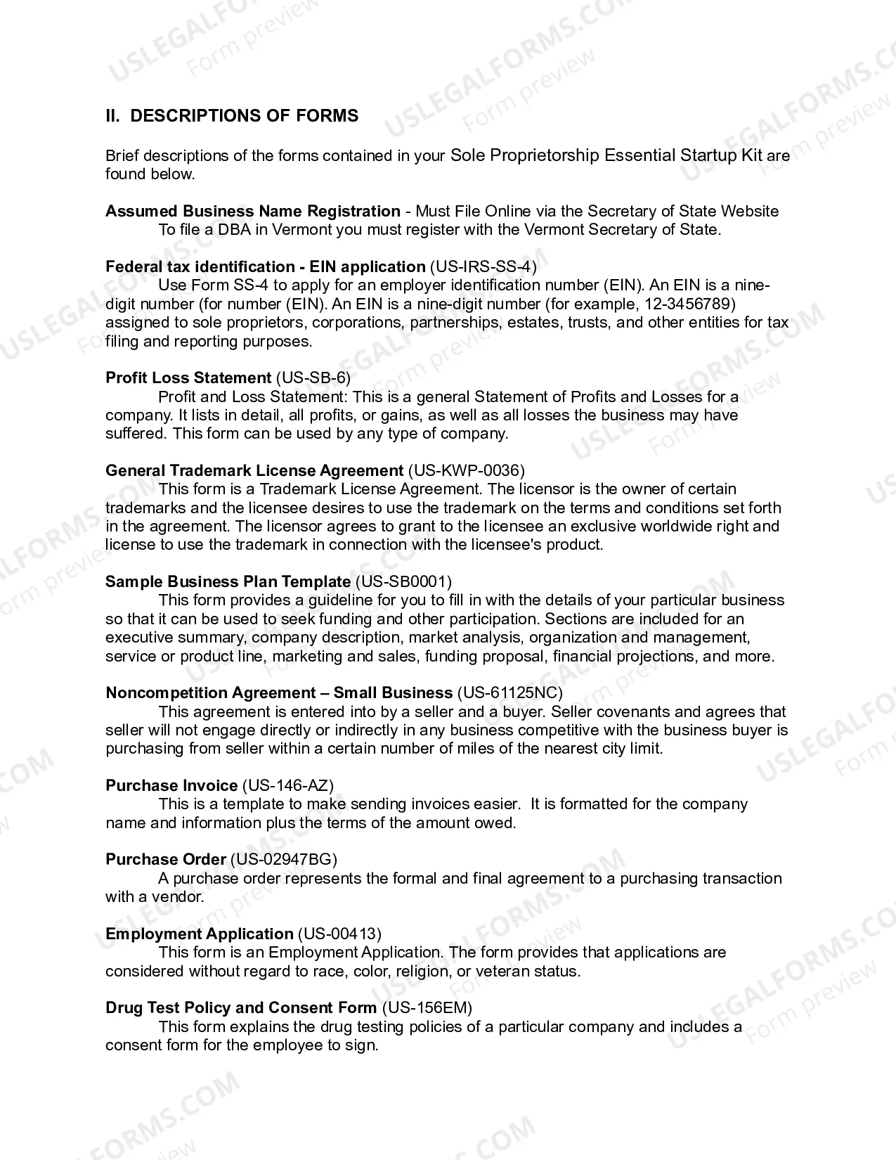 Preview Vermont Sole Proprietorship Essential Startup Kit