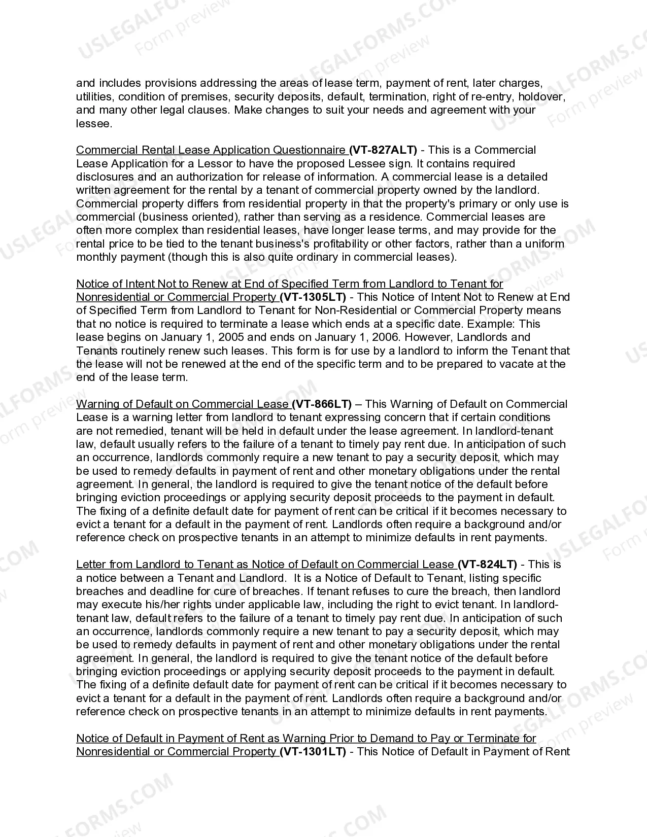 Preview Vermont Commercial Lease Package