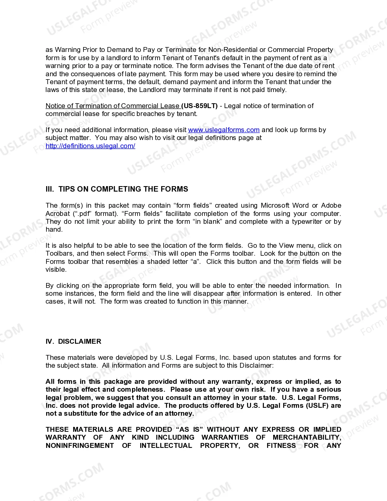 Preview Vermont Commercial Lease Package