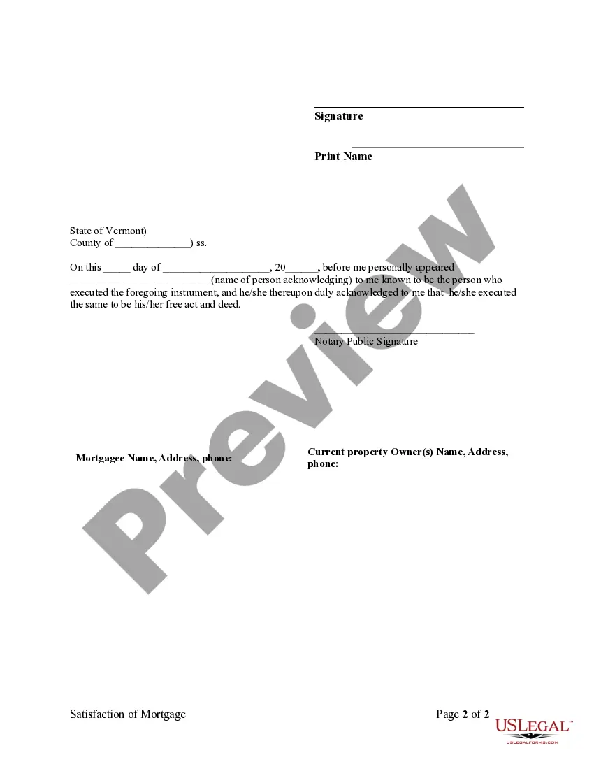 Preview Satisfaction, Release or Cancellation of Mortgage by Individual