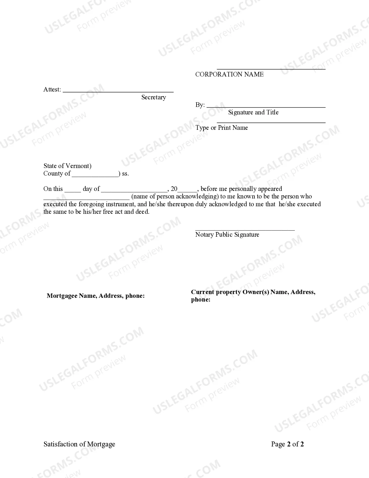 Preview Satisfaction, Release or Cancellation of Mortgage by Corporation