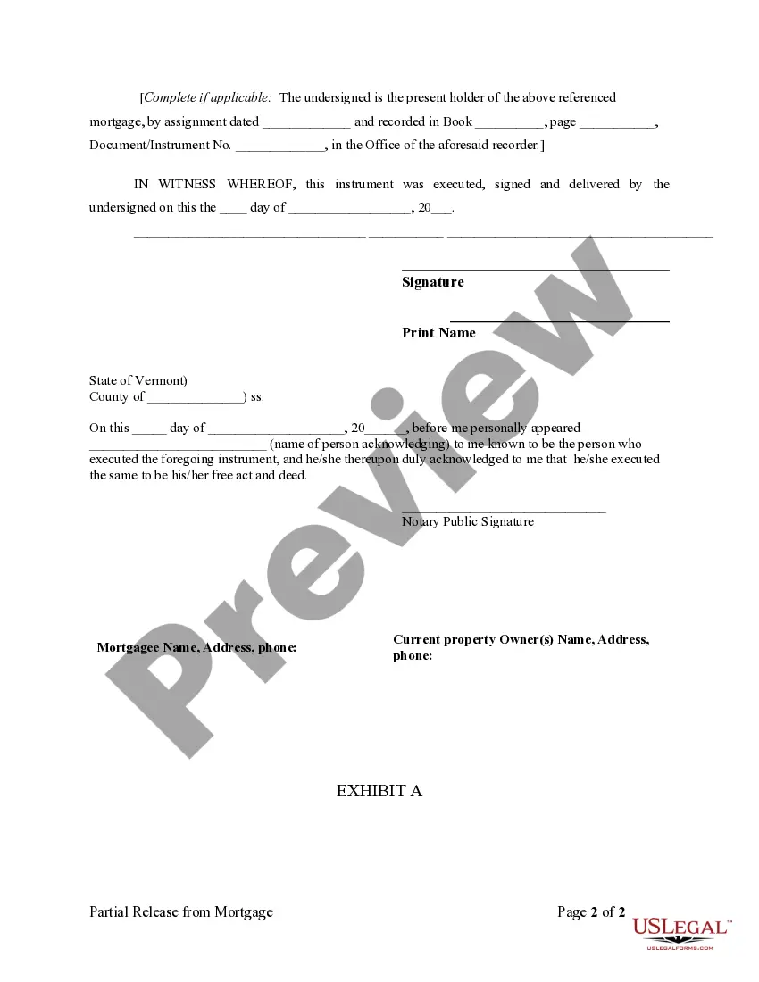 Preview Partial Release of Property From Mortgage by Individual Holder