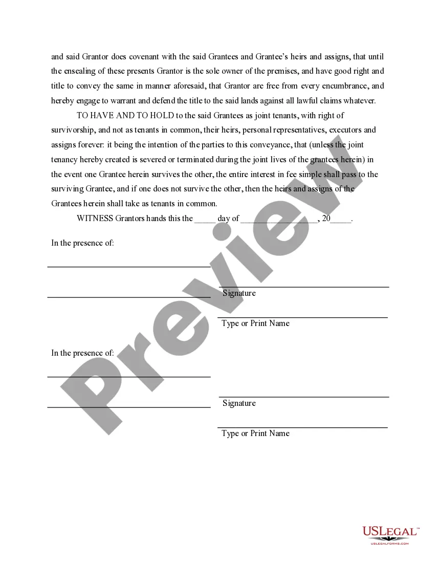 Preview Warranty Deed for Separate or Joint Property to Joint Tenancy