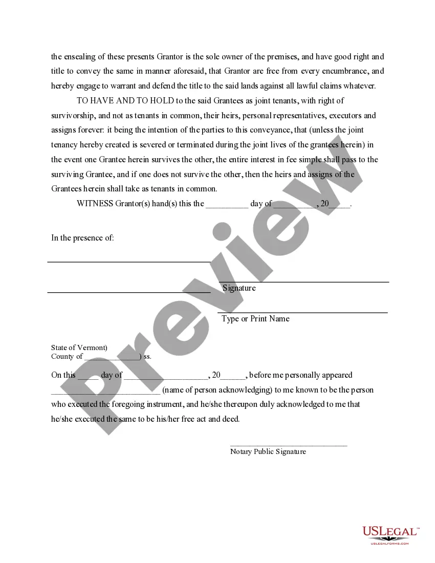Preview Warranty Deed for Separate Property of one Spouse to both as Joint Tenants