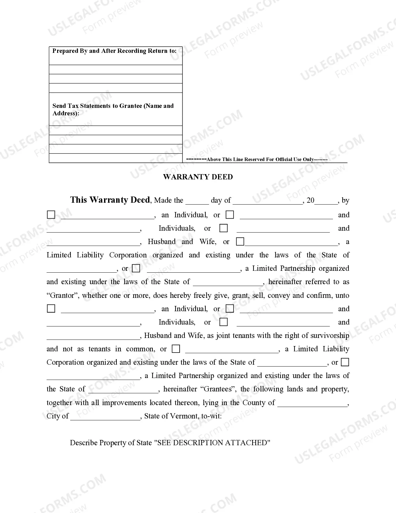 Preview Warranty Deed for Limited Partnership or LLC is the Grantor, or Grantee