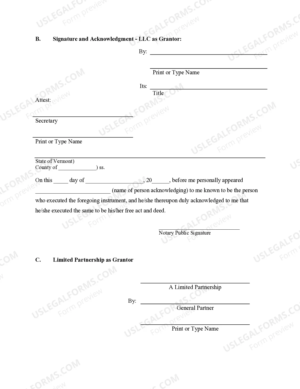 Preview Warranty Deed for Limited Partnership or LLC is the Grantor, or Grantee