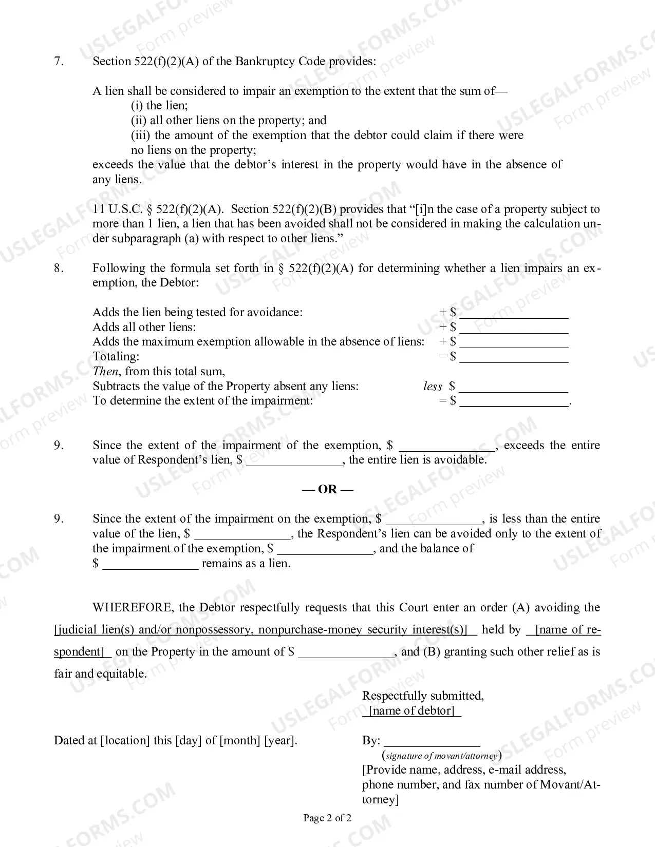 Preview Motion To Avoid Lien