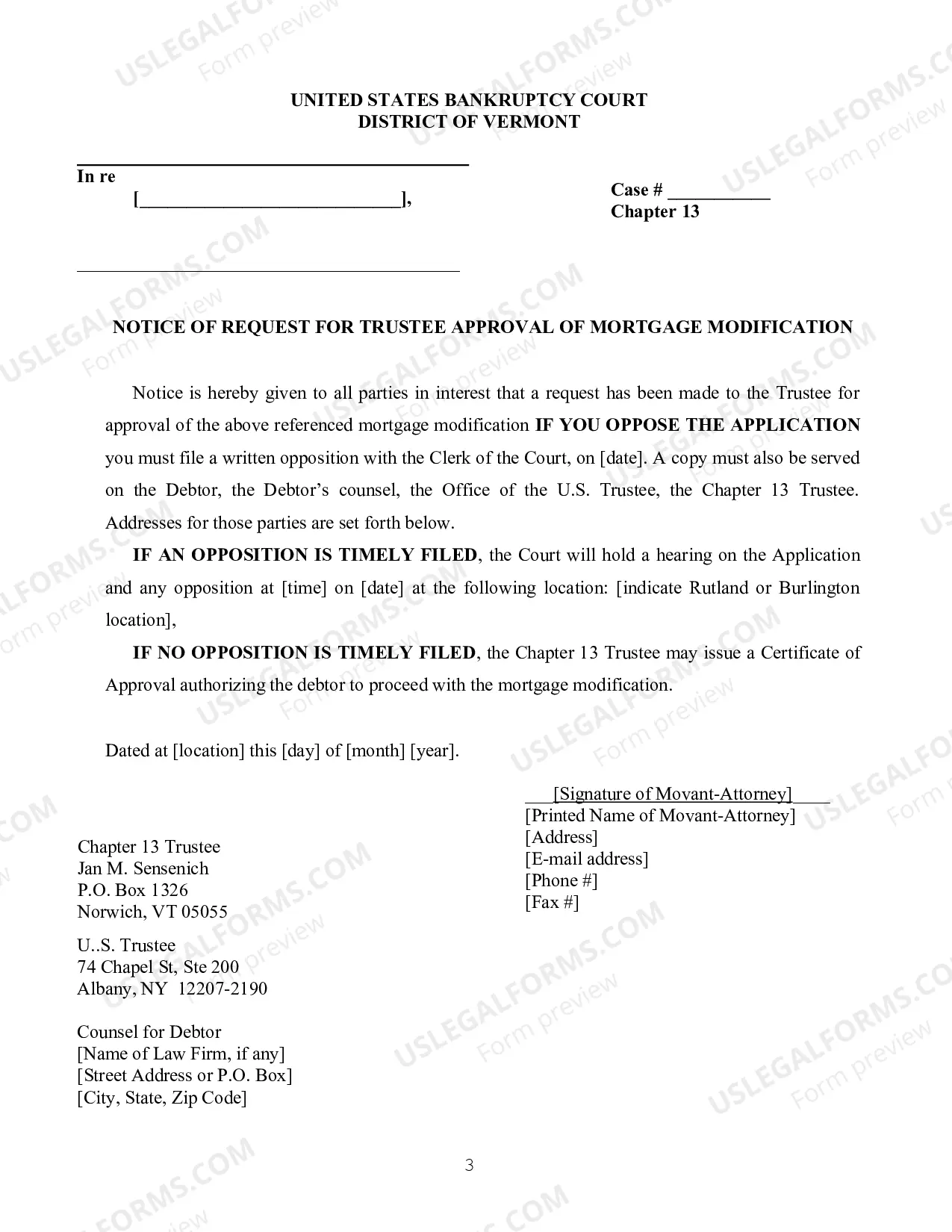 Preview Request For Trustee Approval of Mortgage Modification