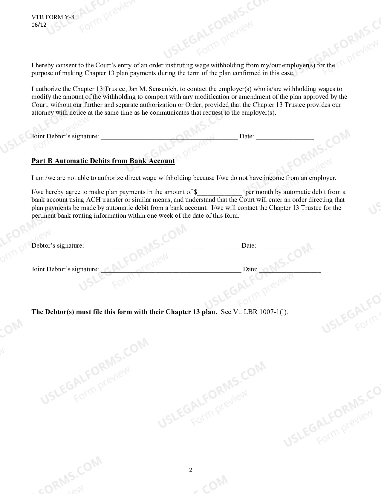 Preview Wage Withholding Authorization - Consent To Automatic Debits From Bank Account