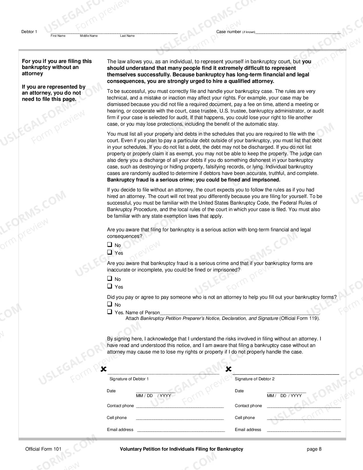 Preview Voluntary Petition for Individuals Filing for Bankruptcy