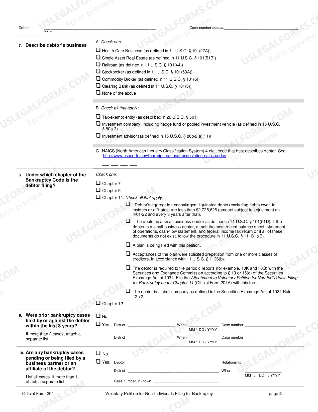Preview Voluntary Petition for Non-Individuals Filing for Bankruptcy