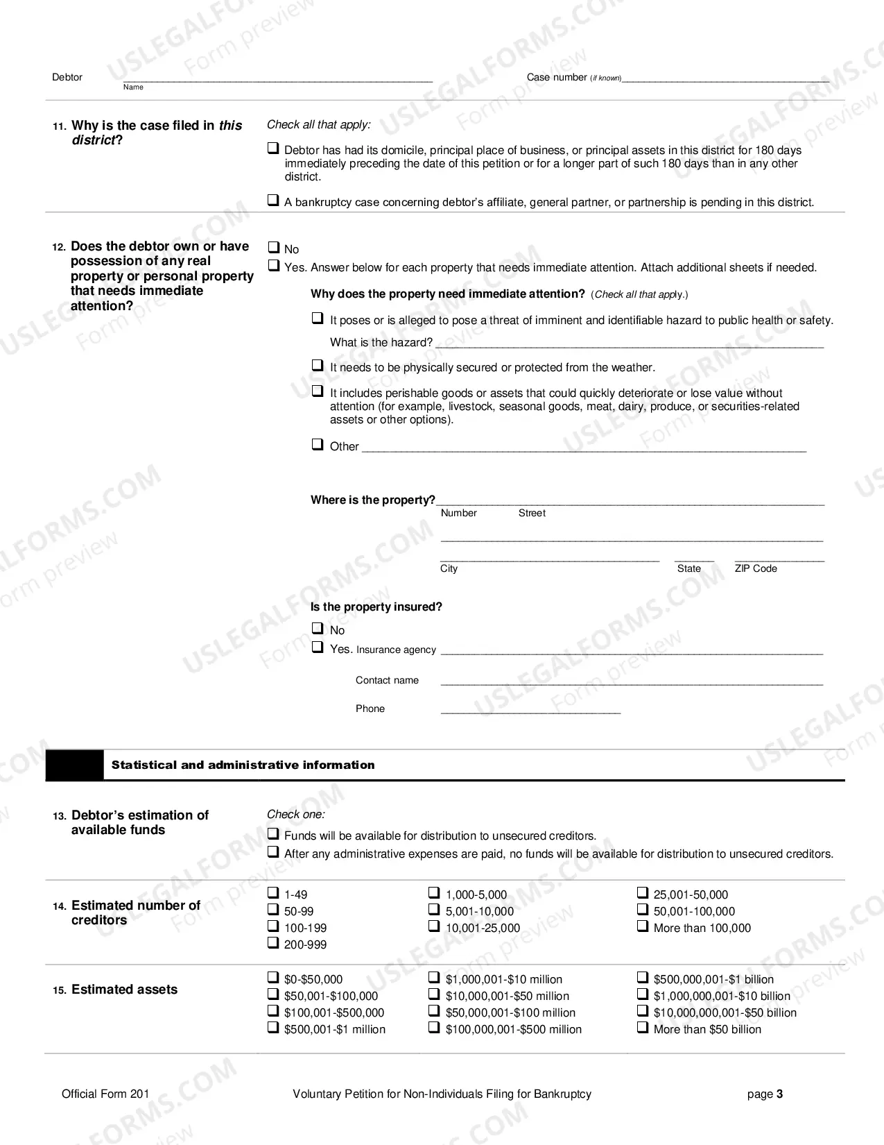 Preview Voluntary Petition for Non-Individuals Filing for Bankruptcy