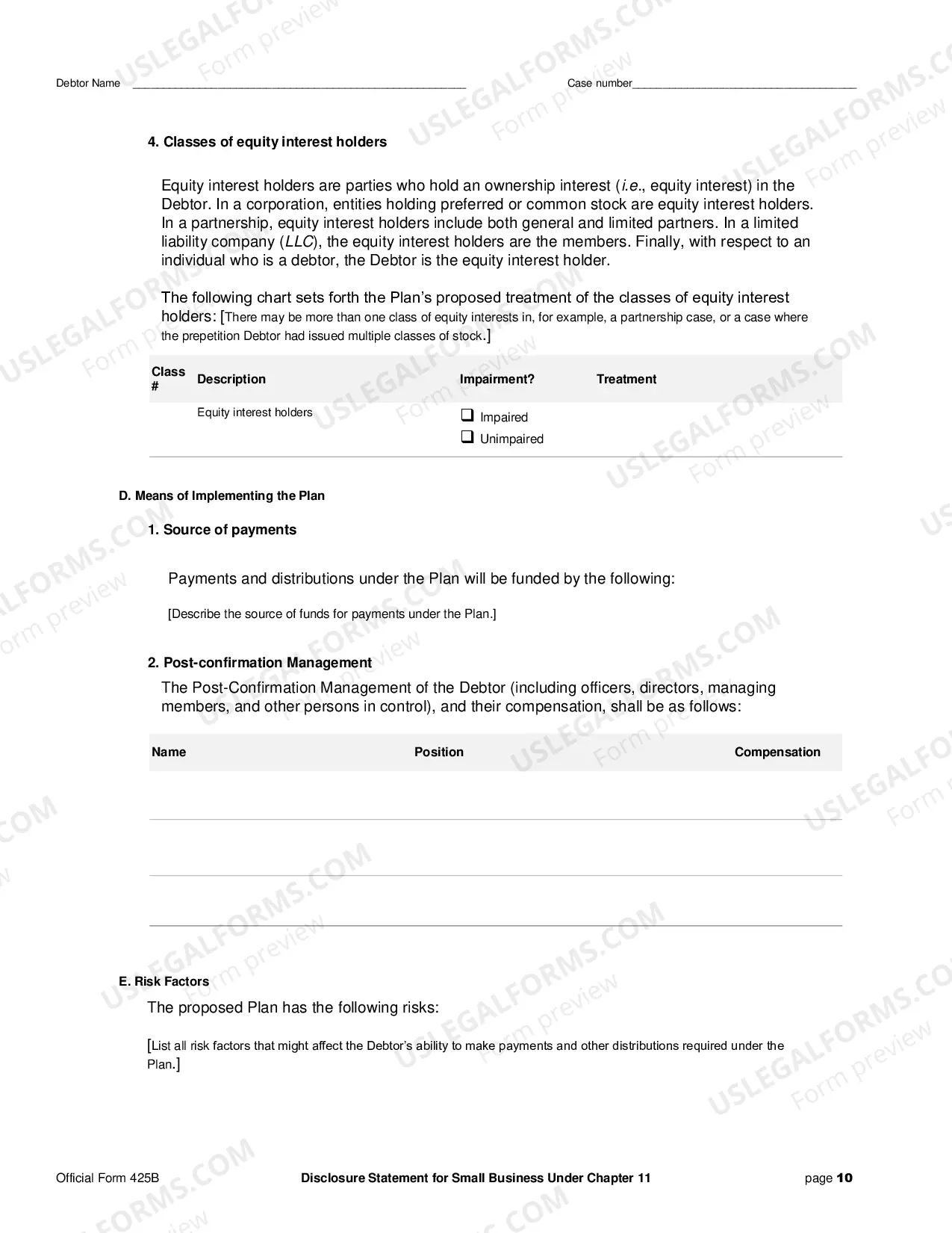 Preview Disclosure Statement for Small Business Under Chapter 11