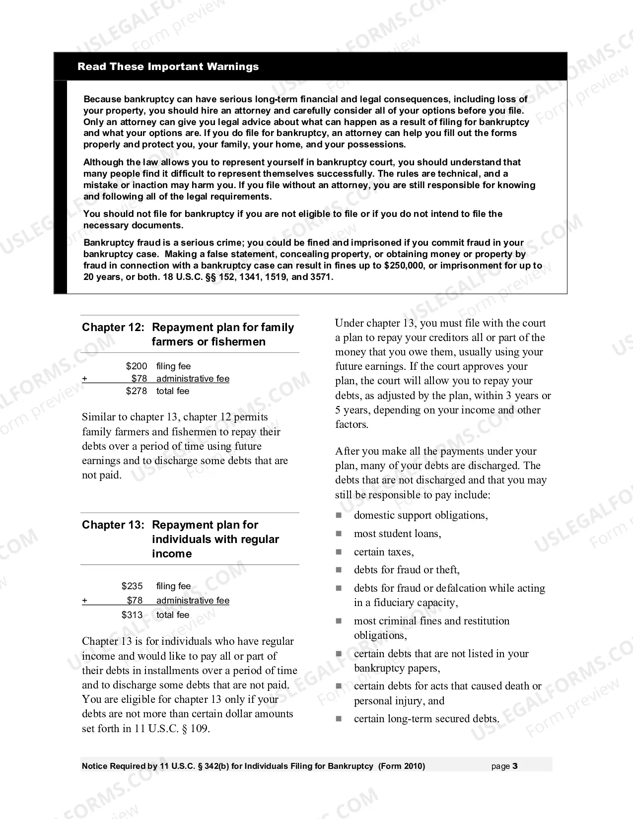 Preview Notice Required by 11 U.S.C. Sec. 342(b) for Individuals Filing for Bankruptcy