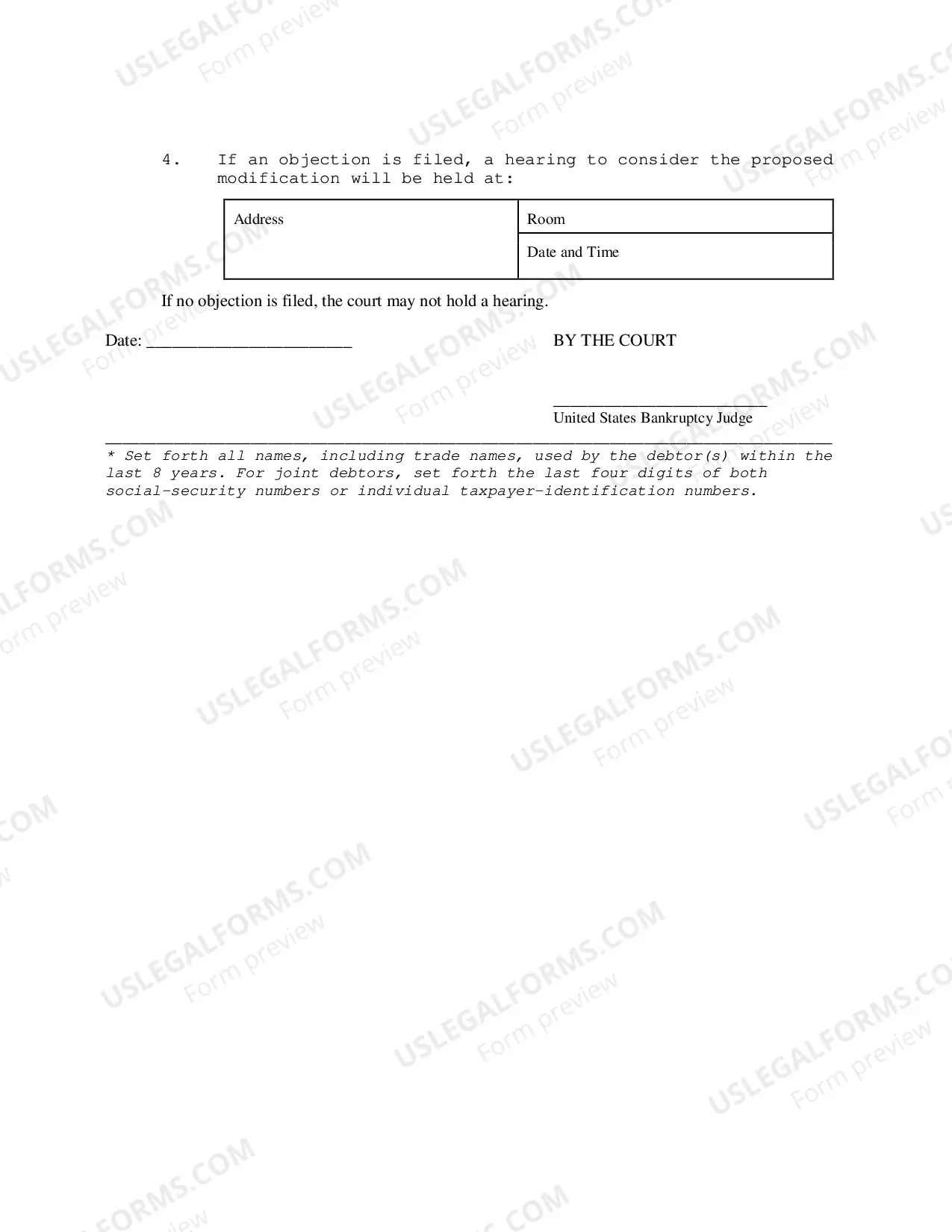 Preview Order Fixing Time to Object to Proposed Modfication of Confirmed Chapter 12 Plan