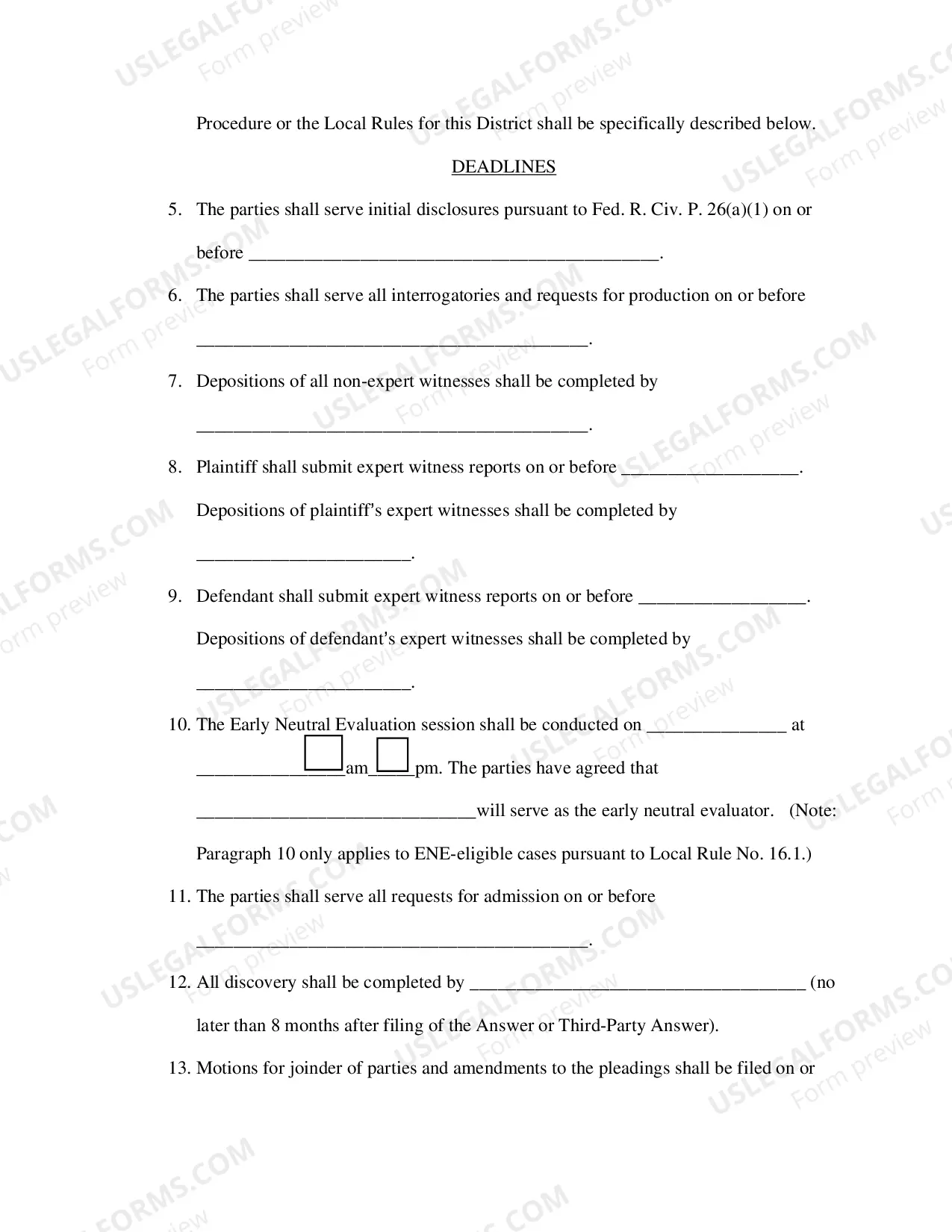 Preview Discovery Schedule/Order (Stipulated) for cases filed on or after March 1, 2017