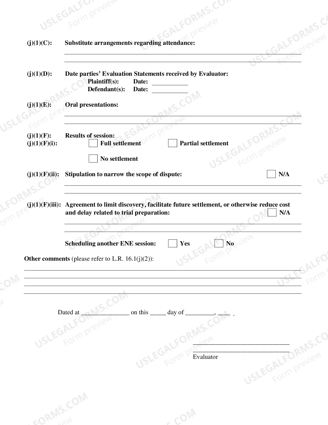 Preview ENE Evaluator Report Form