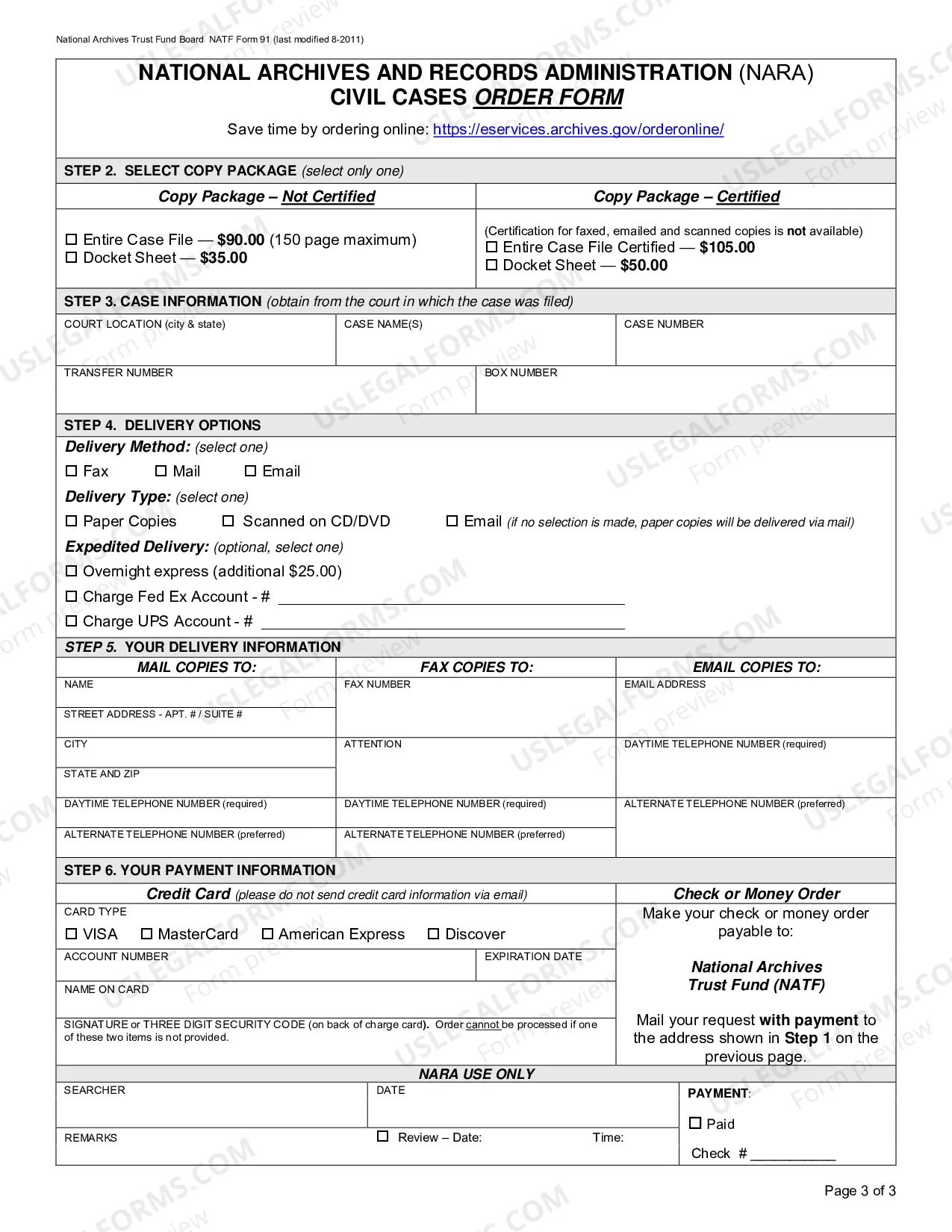 Preview National Archives and Records Administration (NARA) Request Form - Civil Cases