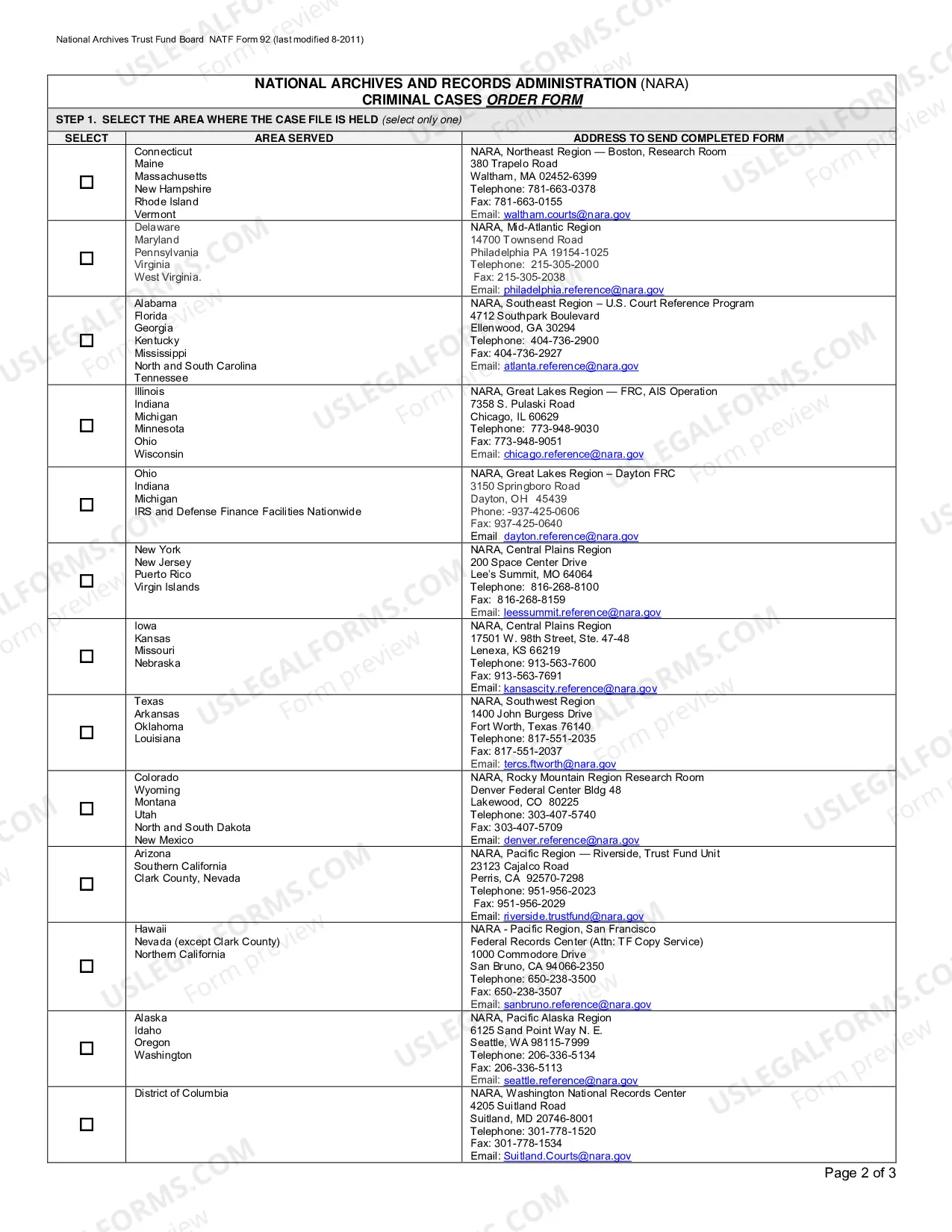 Preview National Archives and Records Administration (NARA) Request Form - Criminal Cases