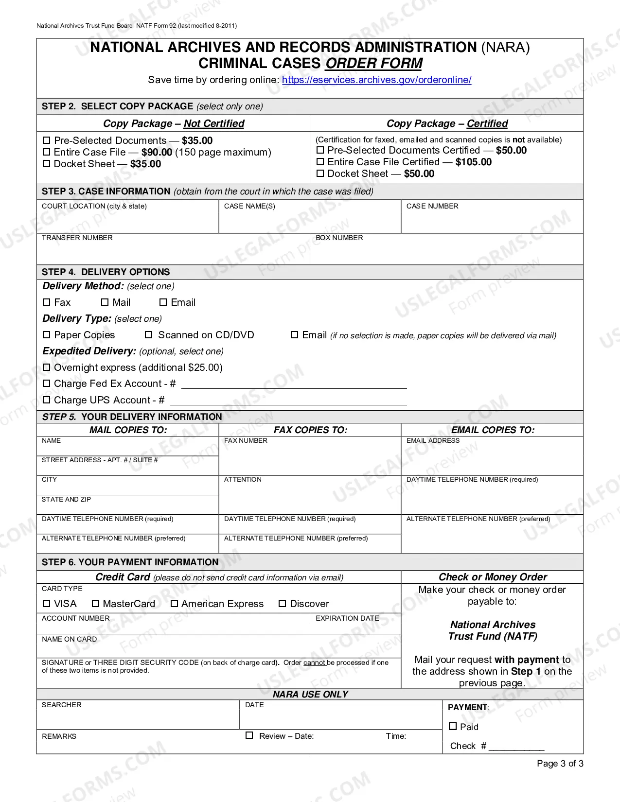 Preview National Archives and Records Administration (NARA) Request Form - Criminal Cases