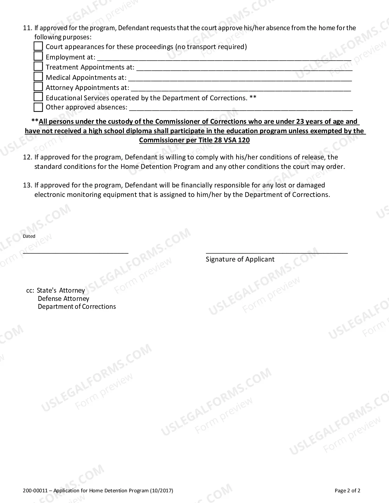 Preview Home Detention Application