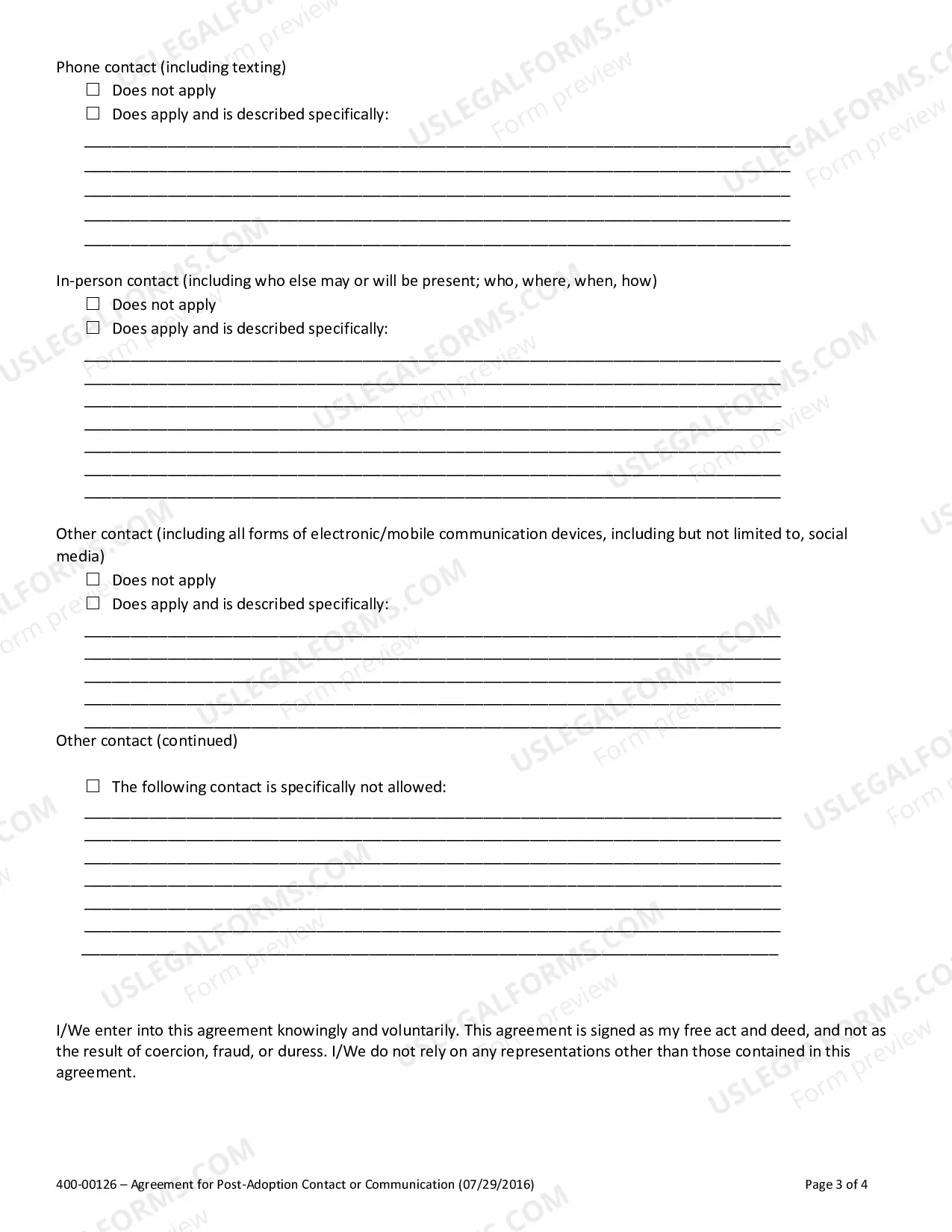 Preview Agreement For Post-Adoption Contact Or Communication