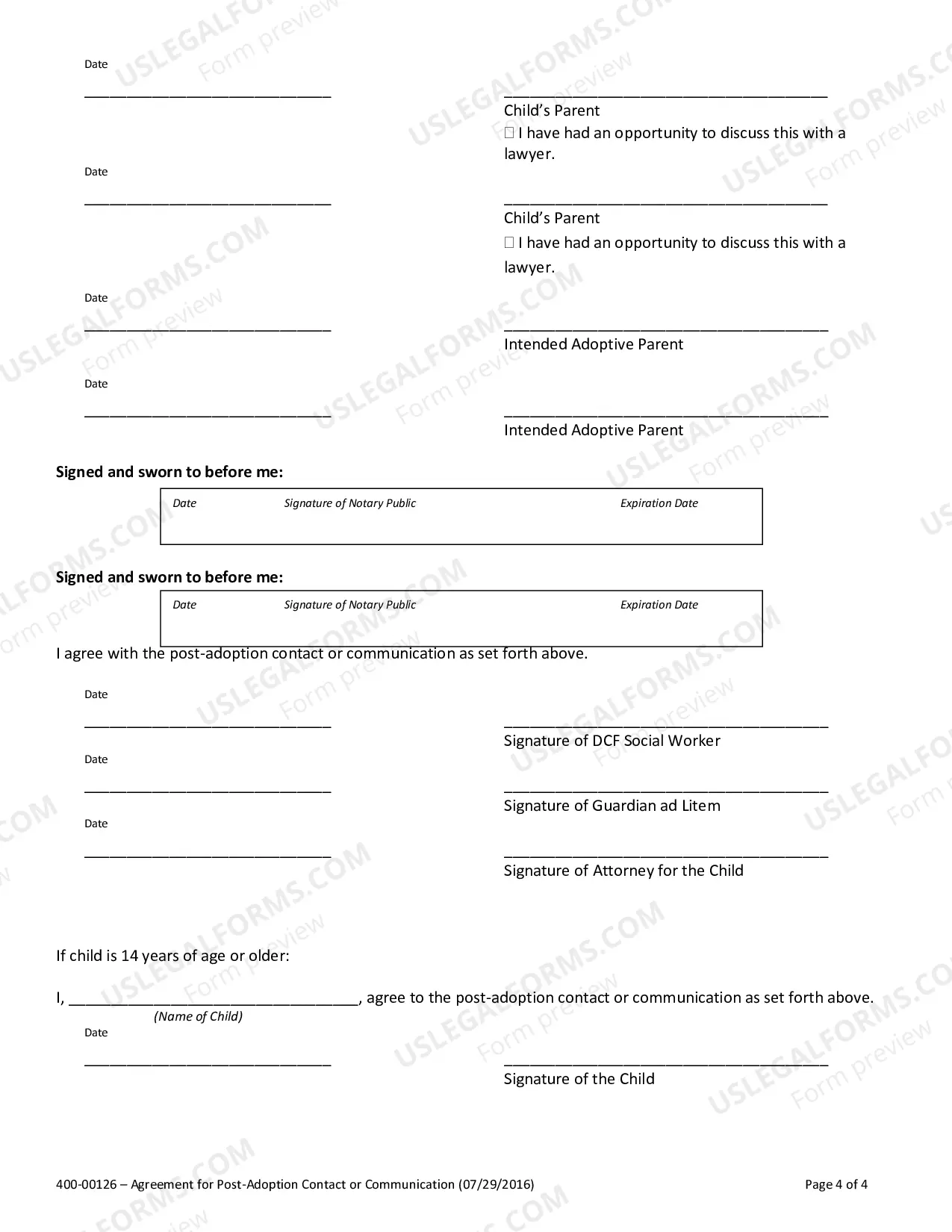 Preview Agreement For Post-Adoption Contact Or Communication