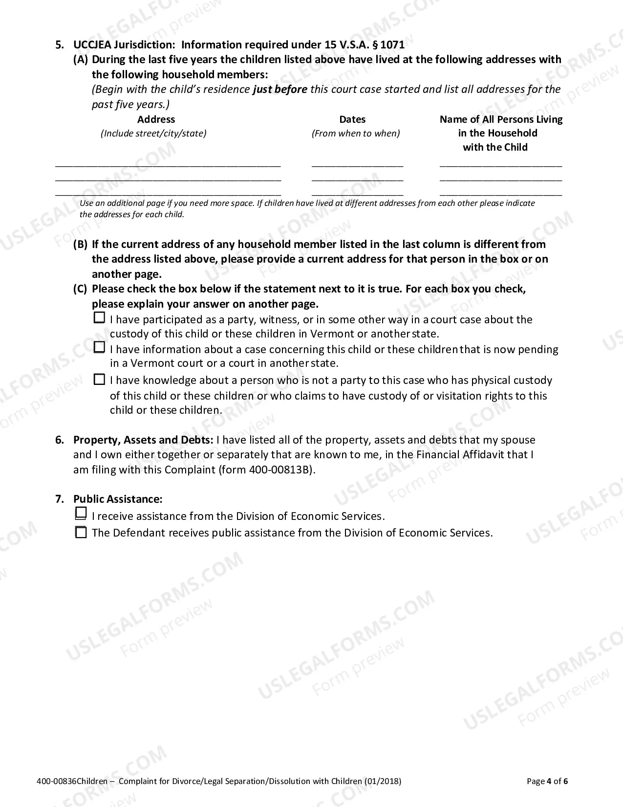 Preview Complaint For Divorce, Legal Seaparation or Civil Union Dissolution (With Children)