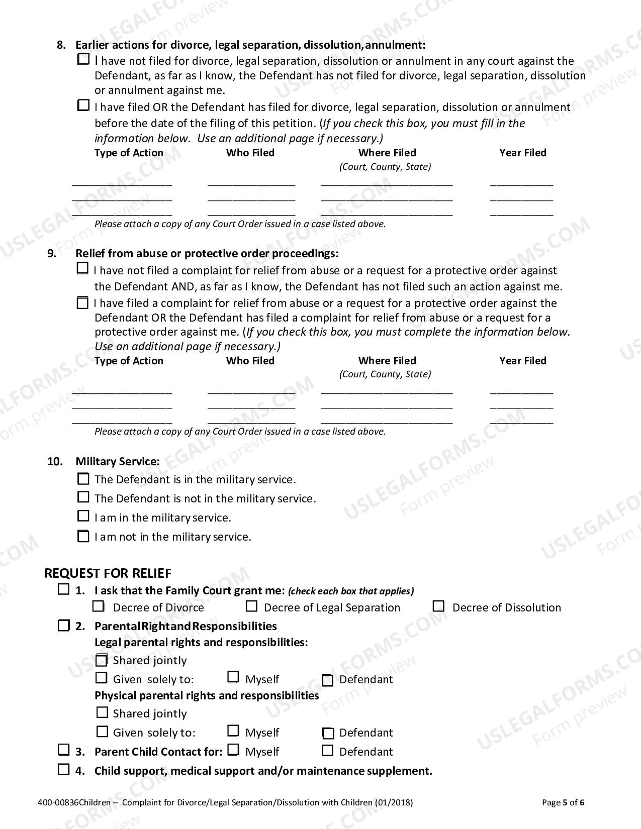 Preview Complaint For Divorce, Legal Seaparation or Civil Union Dissolution (With Children)