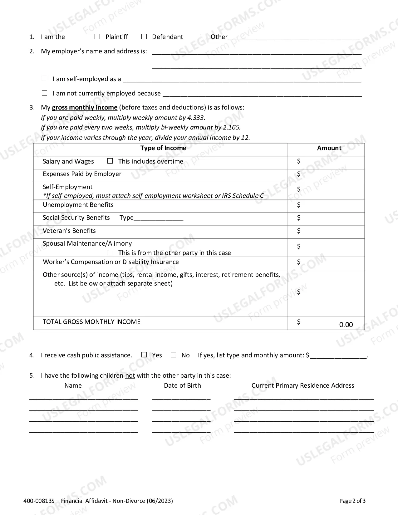 Preview Financial Affidavit (Non-Divorce)