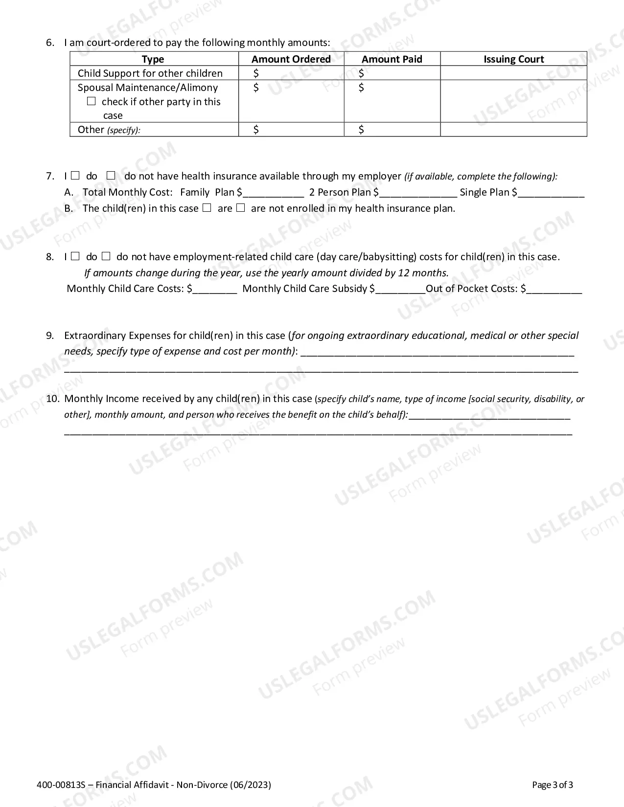 Preview Financial Affidavit (Non-Divorce)