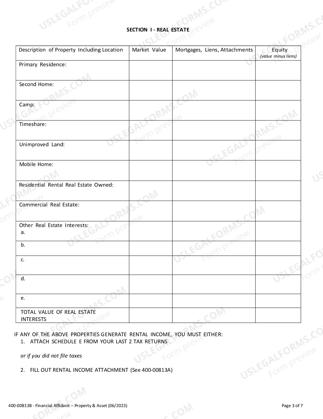 Preview Financial Affidavit (Property and Assets)