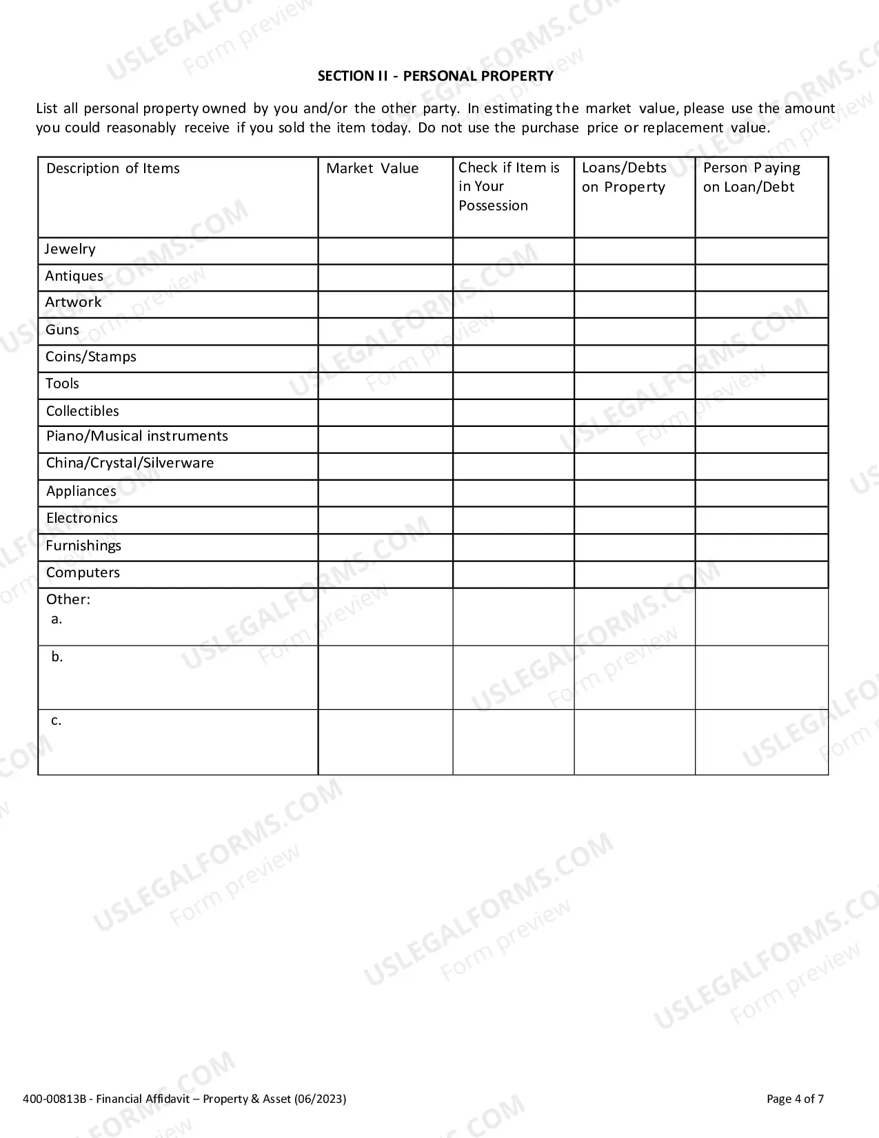 Preview Financial Affidavit (Property and Assets)