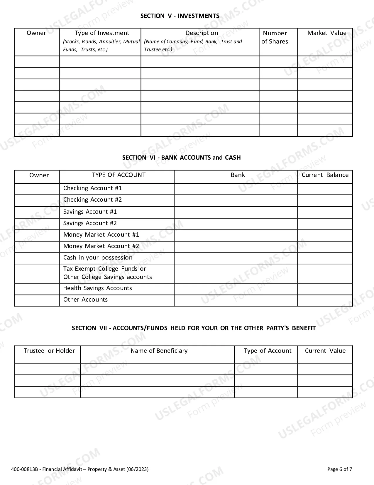 Preview Financial Affidavit (Property and Assets)