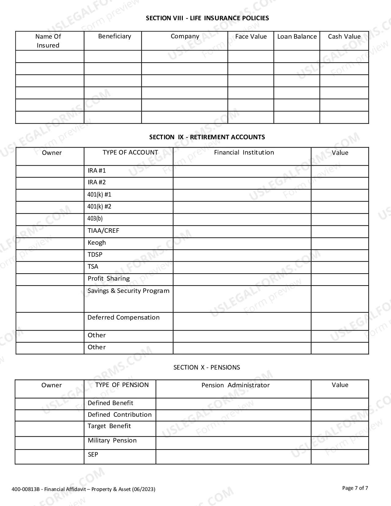 Preview Financial Affidavit (Property and Assets)