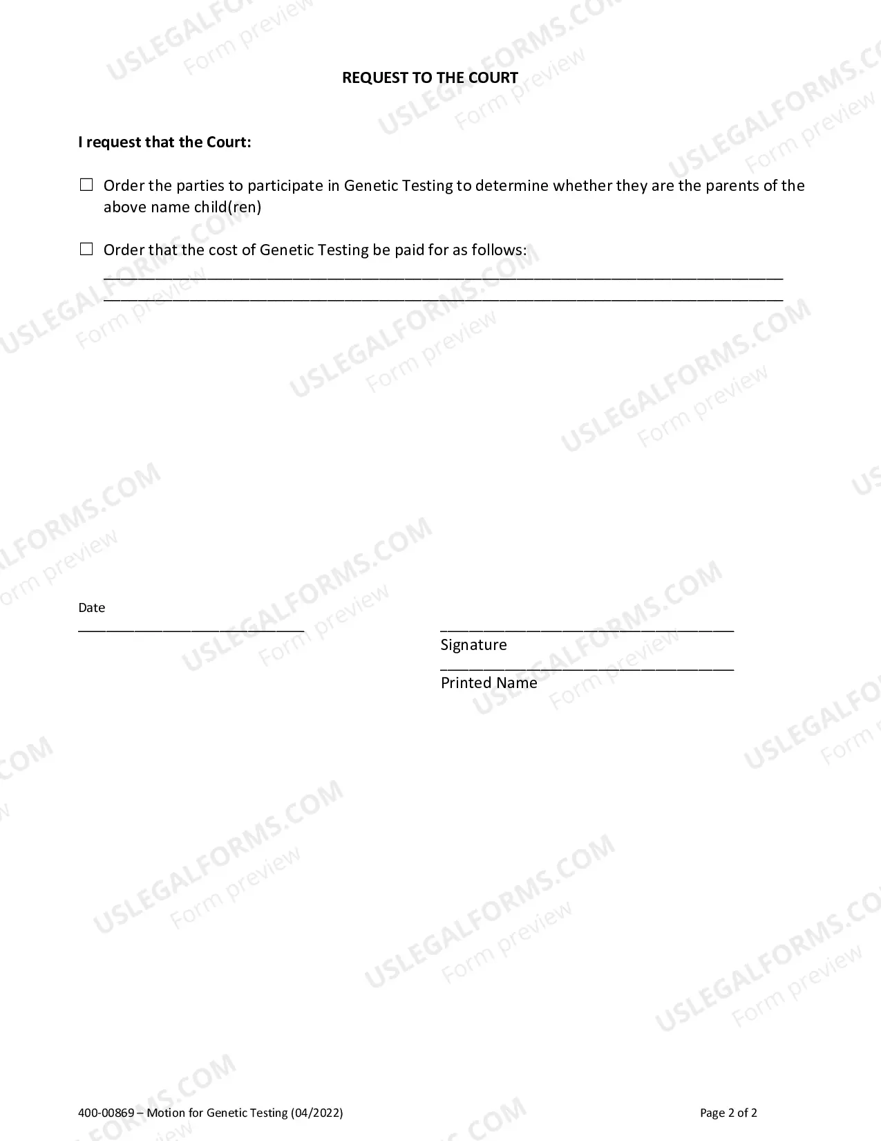 Preview Motion For Genetic Testing