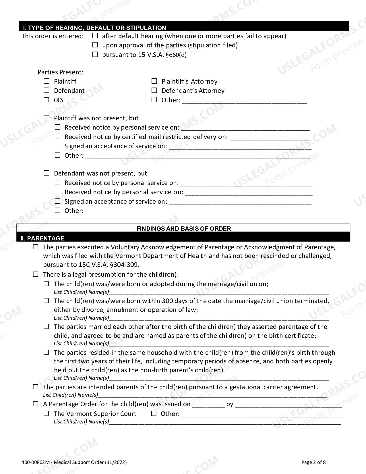 Preview Medical Child Support Order