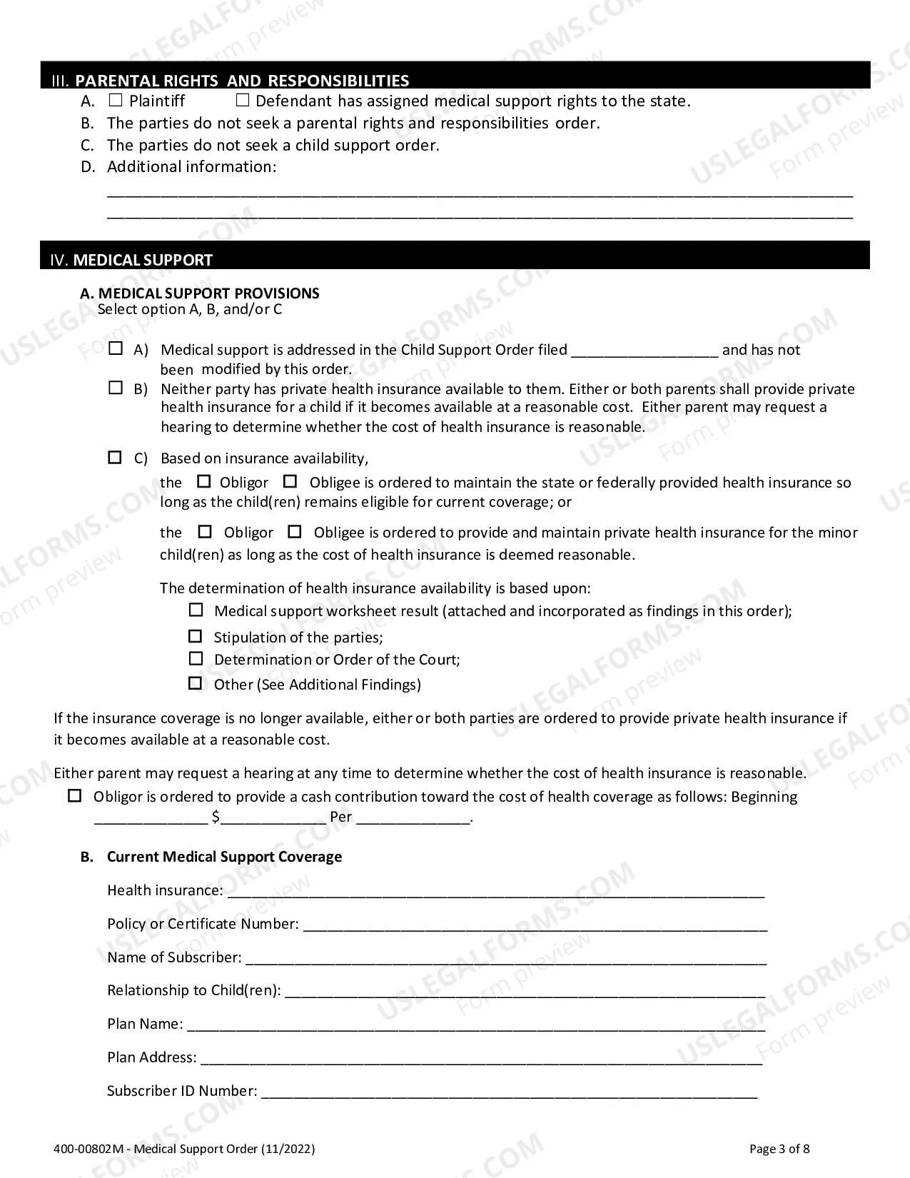 Preview Medical Child Support Order