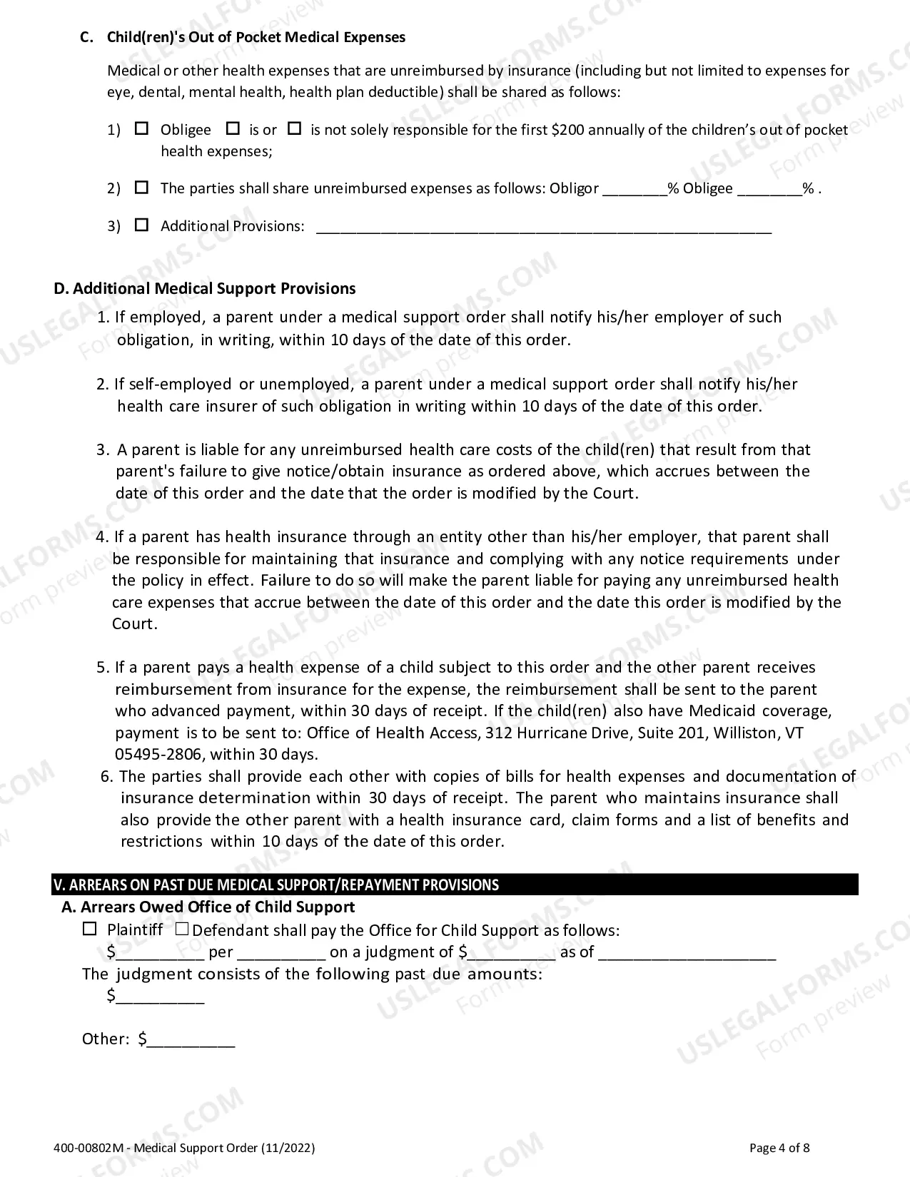 Preview Medical Child Support Order