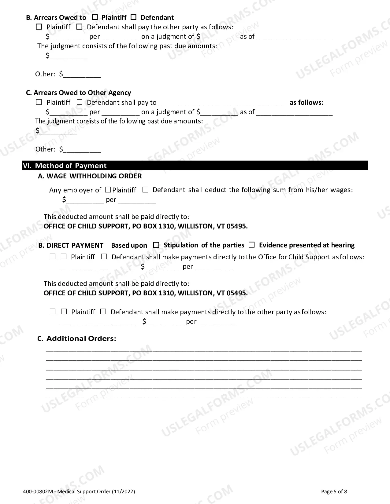 Preview Medical Child Support Order