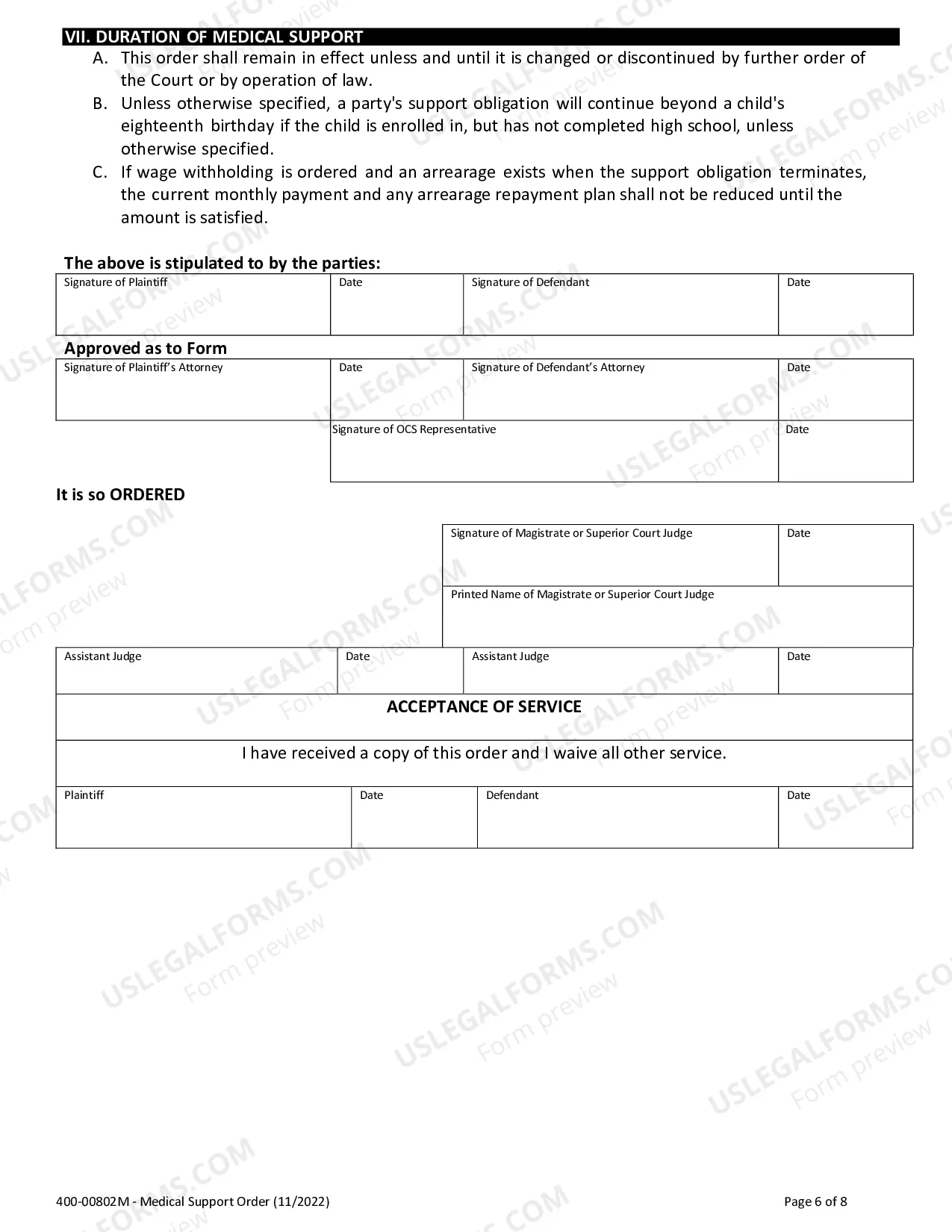 Preview Medical Child Support Order