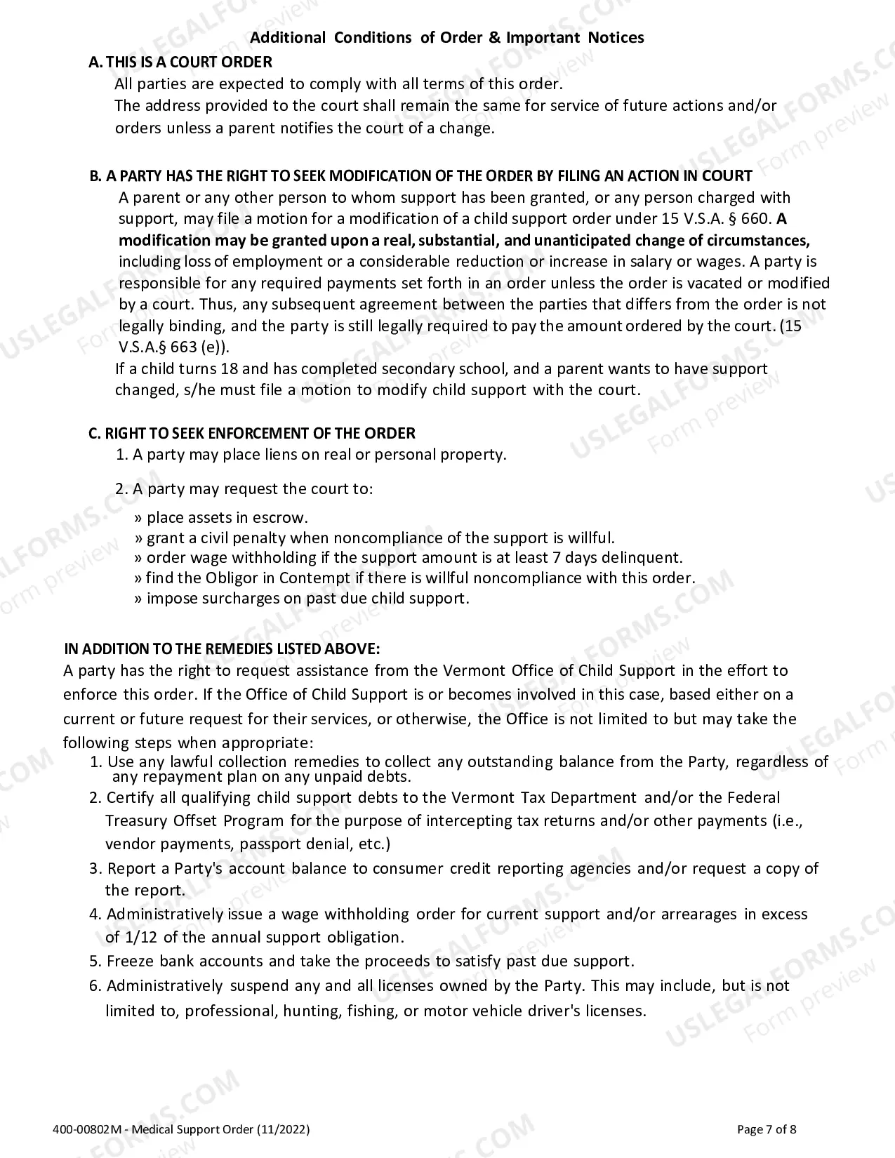 Preview Medical Child Support Order