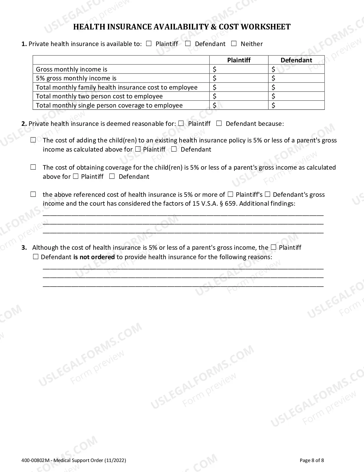 Preview Medical Child Support Order